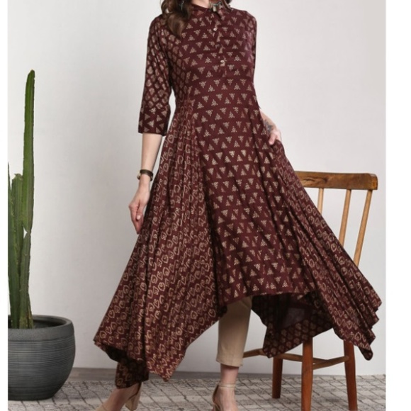 Dresses & Skirts - Burgundy Printed A-Line Kurta